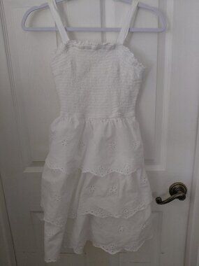Sincerely Jules White Eyelet Cotton Tiered Dress Ruffles Cottagecore Milkmaid